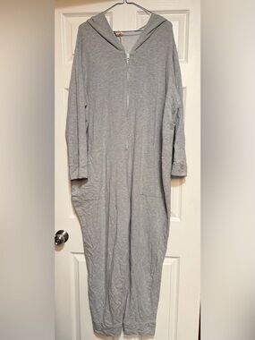 Smash + Tess Plus 4XL Woman Lady Cozy Gray Hooded Footless Zippered Jumpsuit